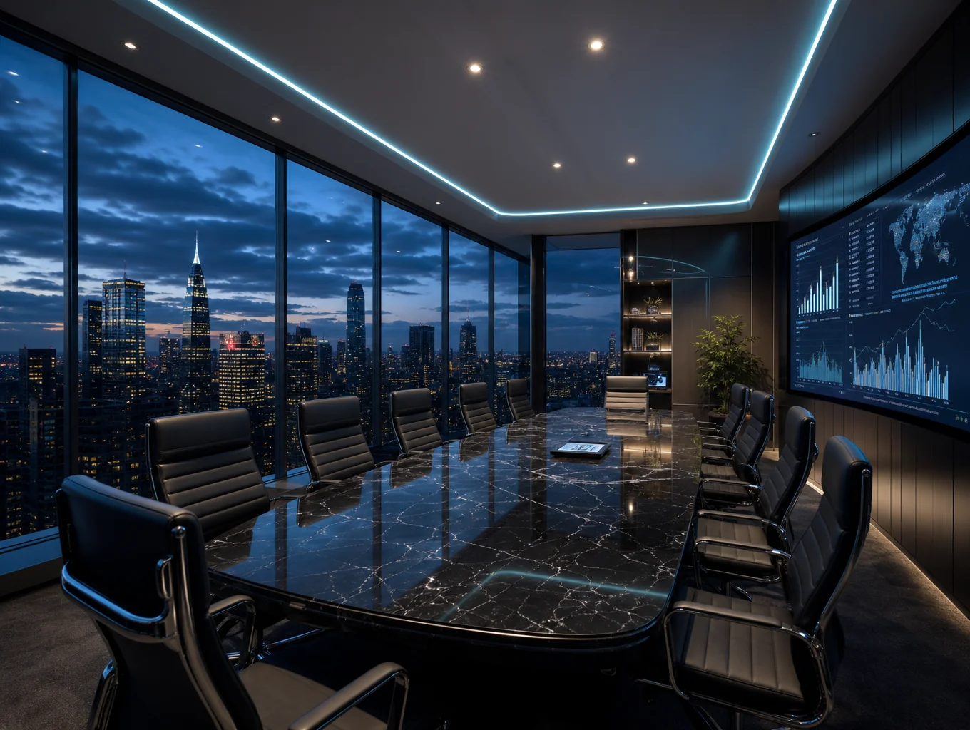 Executive conference room in quiet evening light