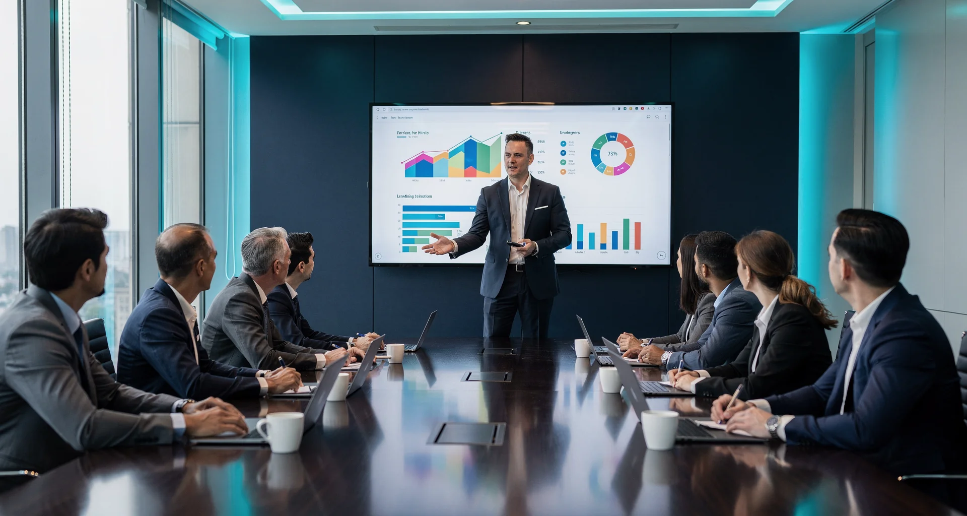 Sales professionals in a coaching session in a boardroom